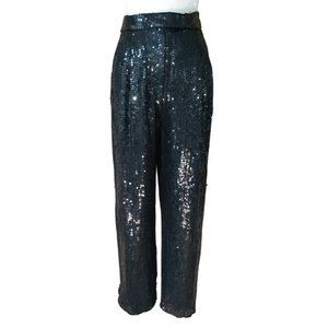 Vintage Black Sequin Pants  High Waisted Wide Tapered Leg